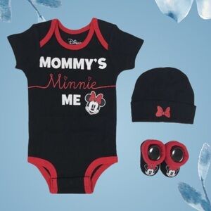 Minnie Mouse Baby Girl Outfit Short Sleeve Bodysuit Booties & Hat Set